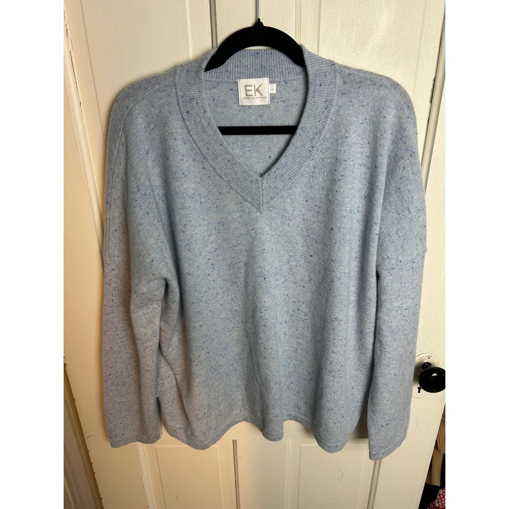 Edinburgh Knitwear Womens 100% Cashmere V-Neck Sweater Light Blue Speckled Large